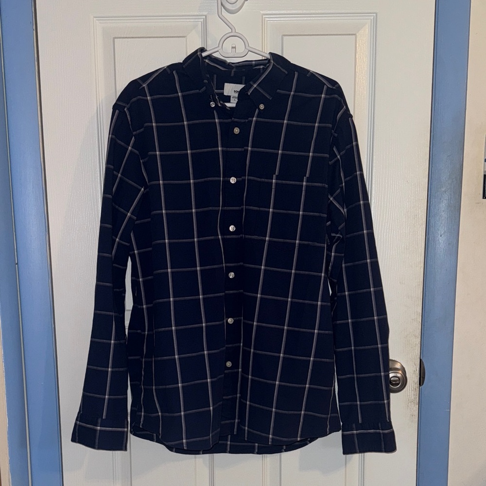 Sonoma Men's Dark Blue Plaid Button-Down Shirt